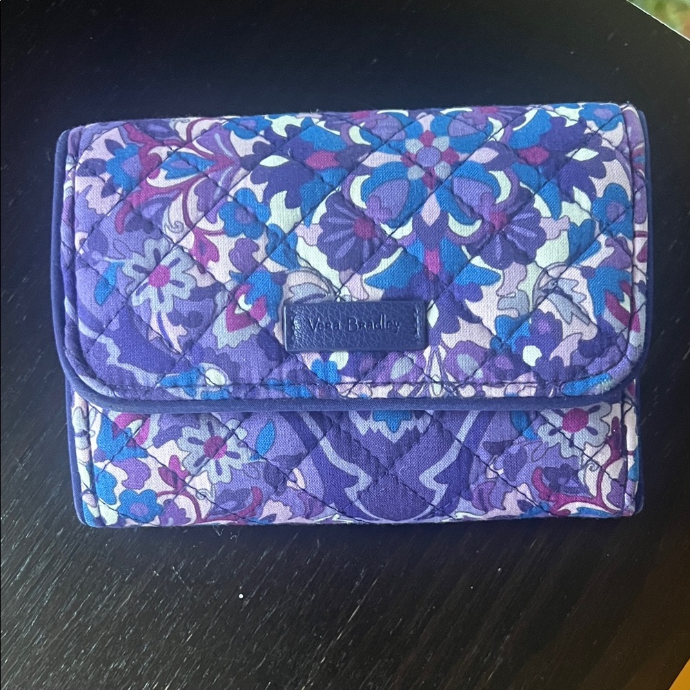 Vera Bradley Blue and Purple Floral Tri-Fold Wallet